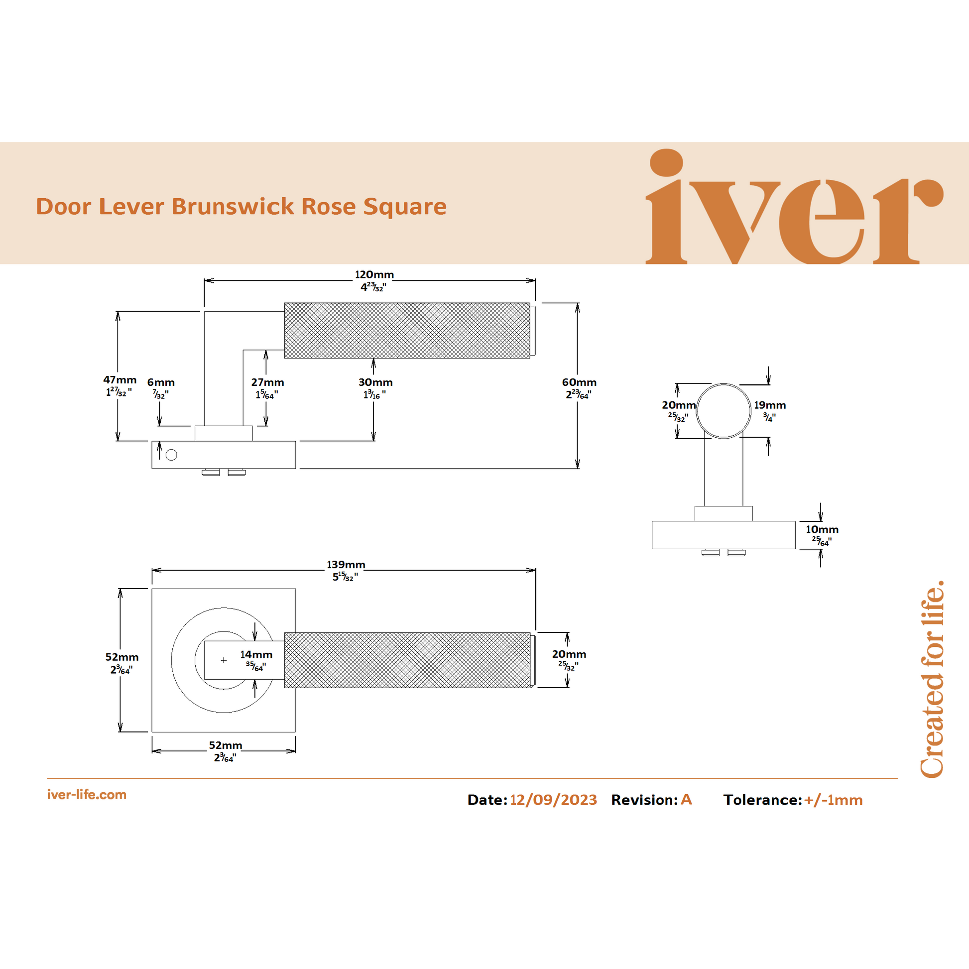 Iver Door Handle Brunswick Knurled Square Rose Pair Satin Nickel