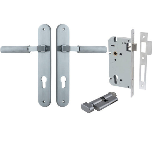 Iver Door Handle Brunswick Oval Euro Pair Key/Thumb Brushed Chrome Entrance Kit