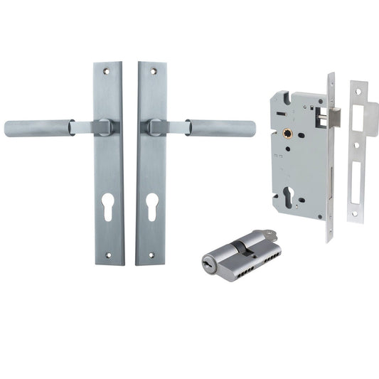 Iver Door Handle Brunswick Rectangular Euro Pair Key/Key Brushed Chrome Entrance Kit