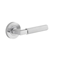 Iver Door Handle Brunswick Rose Round Brushed Chrome Inbuilt Privacy Kit