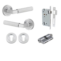 Iver Door Handle Brunswick Rose Round Pair Key/Key Brushed Chrome Entrance Kit