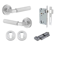 Iver Door Handle Brunswick Rose Round Pair Key/Thumb Brushed Chrome Entrance Kit