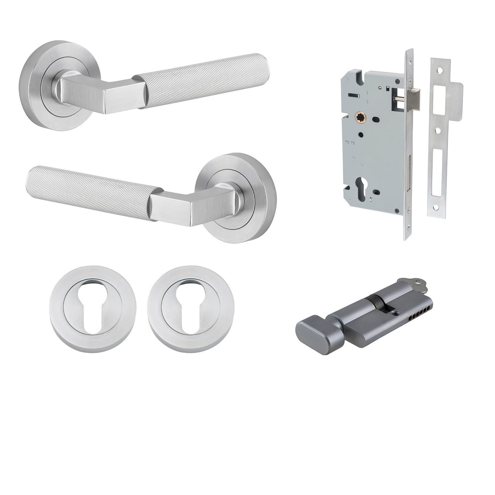 Iver Door Handle Brunswick Rose Round Pair Key/Thumb Brushed Chrome Entrance Kit
