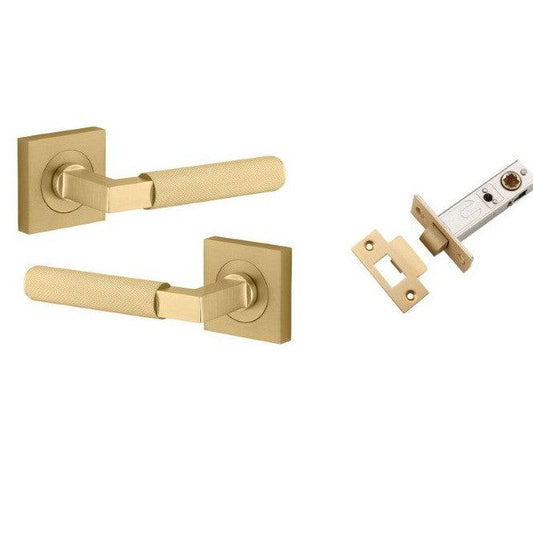 Iver Door Handle Brunswick Square Rose Pair Brushed Gold PVD Passage Kit