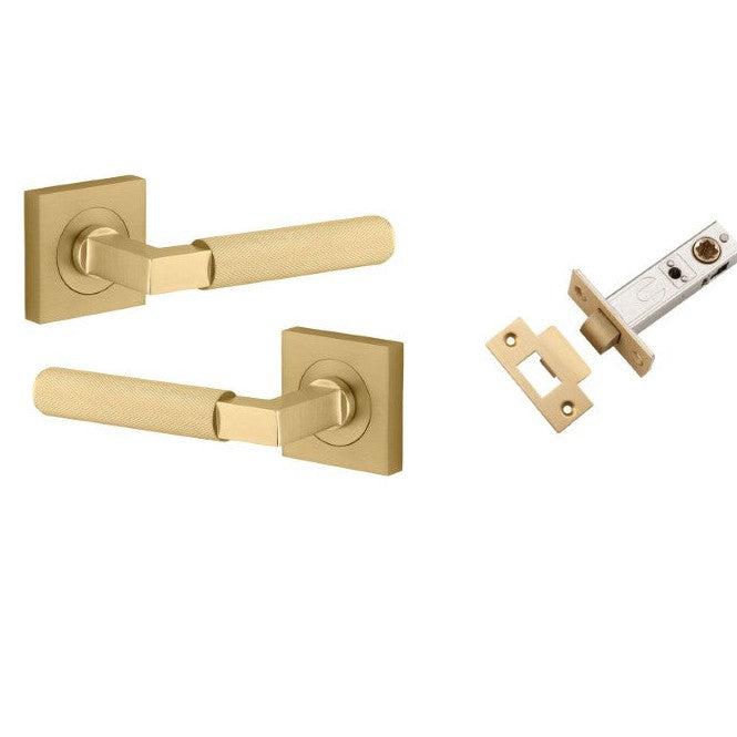 Iver Door Handle Brunswick Square Rose Pair Brushed Gold PVD Passage Kit