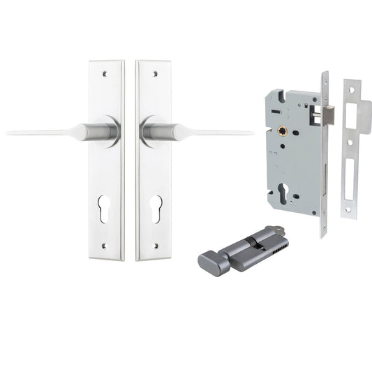 Iver Door Handle Como Chamfered Key/Thumb Brushed Chrome Entrance Kit