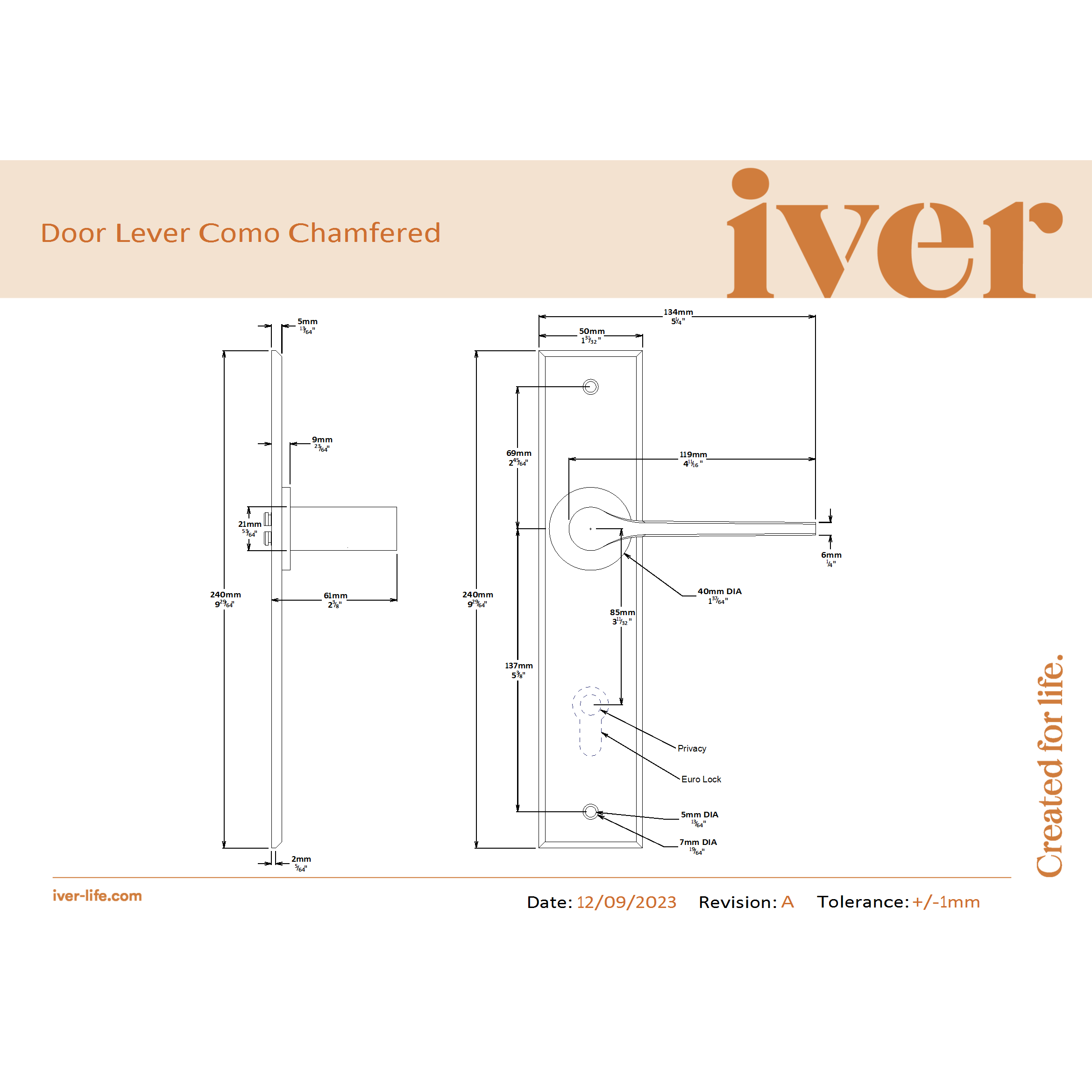 Iver Door Handle Como Chamfered Latch Polished Chrome
