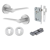 Iver Door Handle Como Rose Round Pair Key/Thumb Brushed Chrome Entrance Kit