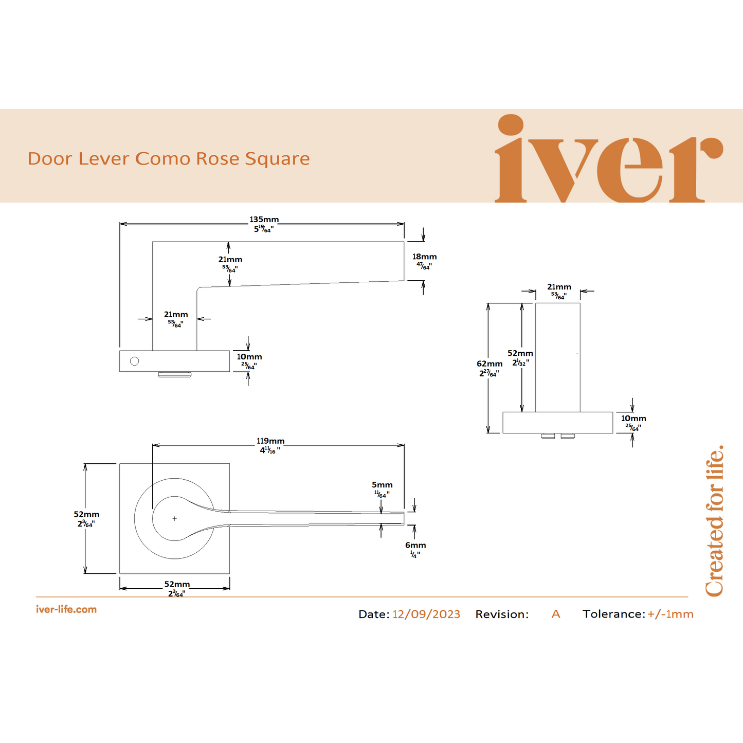 Iver Door Handle Como Square Rose Pair Satin Nickel