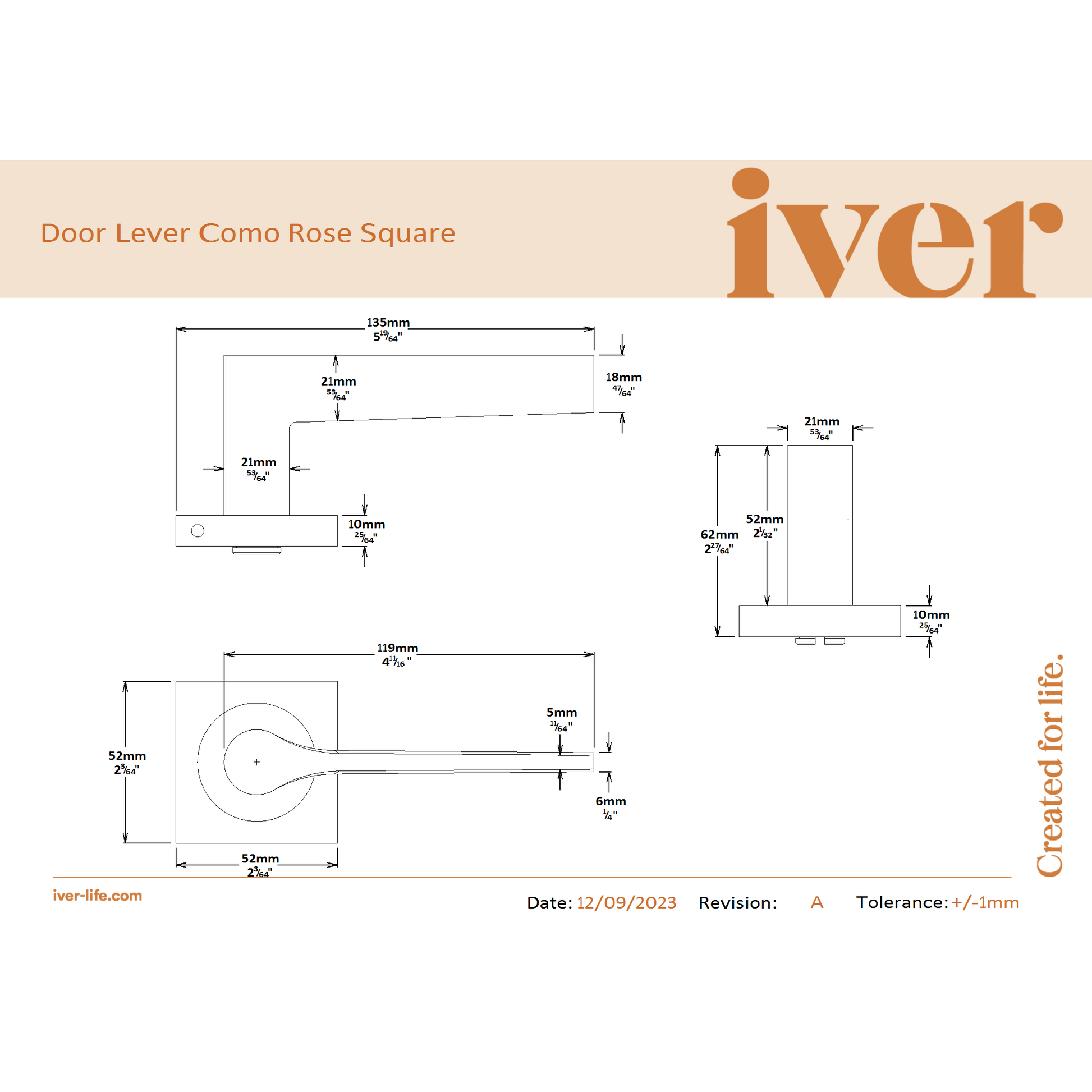 Iver Door Handle Como Square Rose Pair Satin Nickel