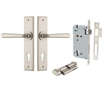 Iver Door Handle Copenhagen Chamfered Key/Thumb Satin Nickel Entrance Kit
