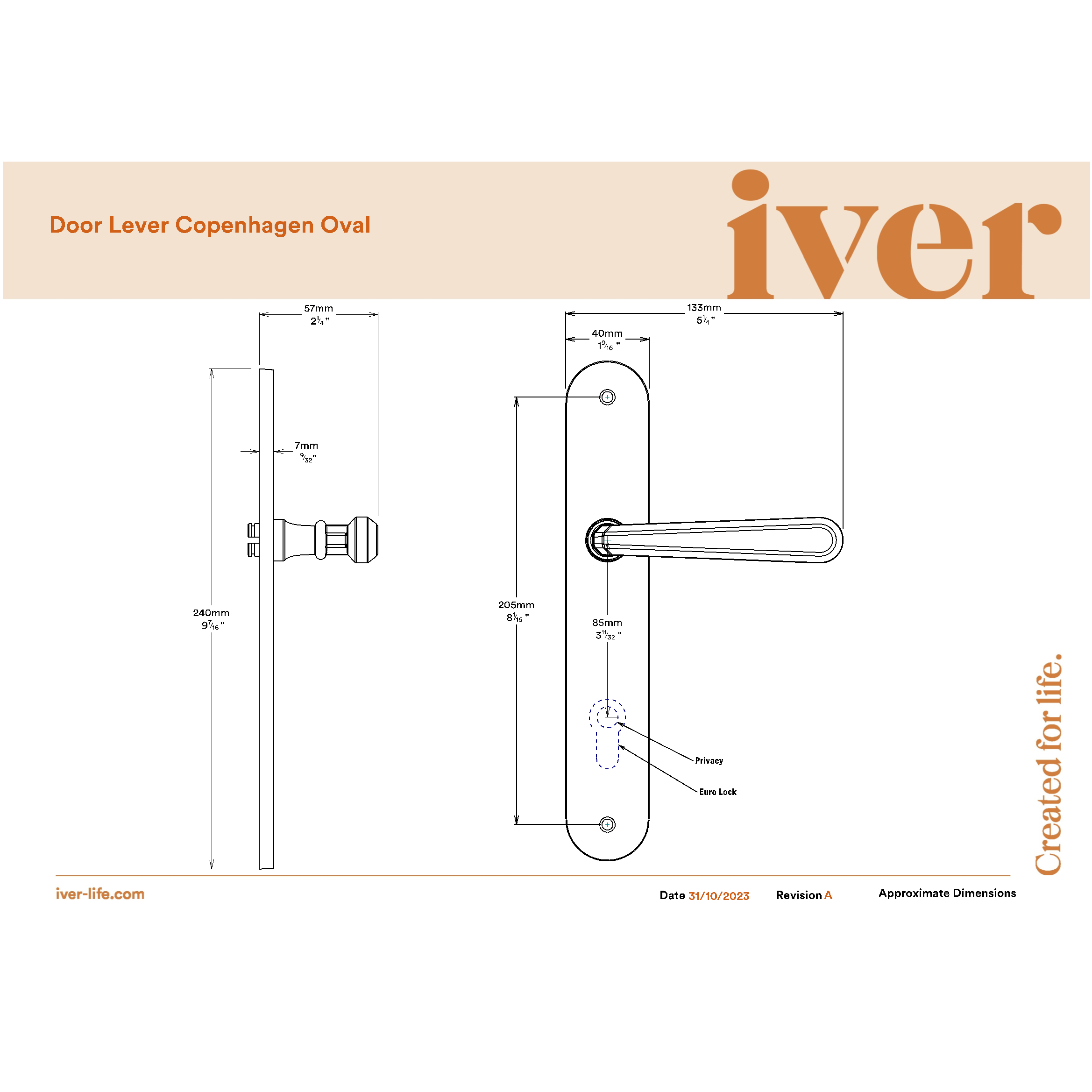 Iver Door Handle Copenhagen Oval Latch Pair Distressed Nickel