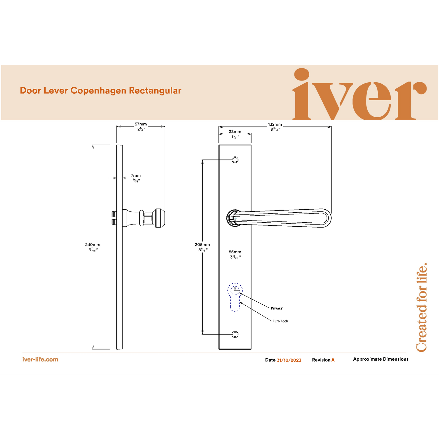 Iver Door Handle Copenhagen Rectangular Euro Pair Satin Nickel