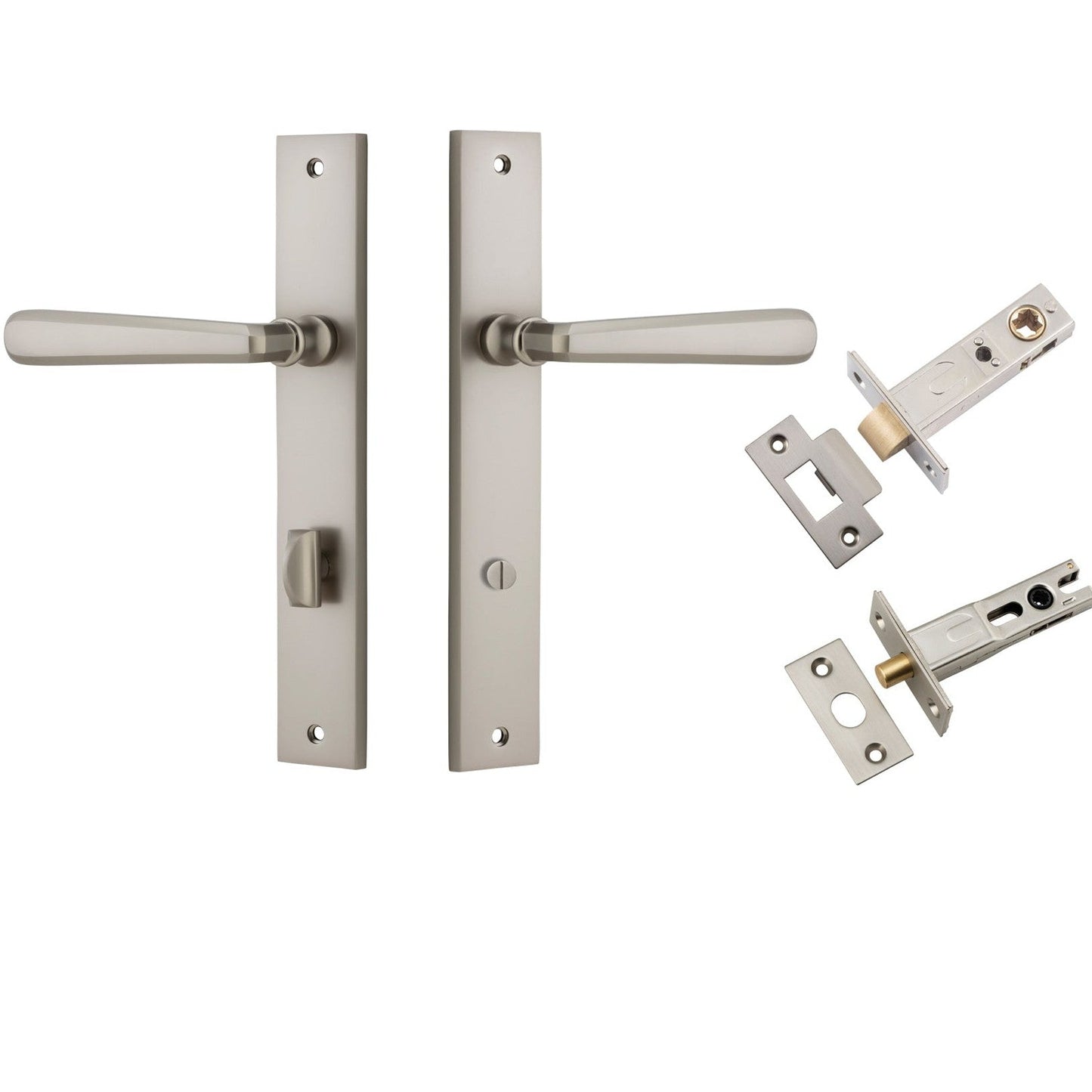 Iver Door Handle Copenhagen Rectangular Privacy Pair Satin Nickel Inbuilt Privacy Kit