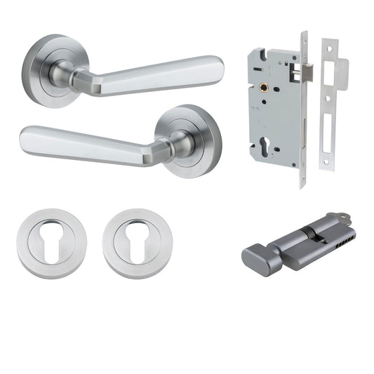 Iver Door Handle Copenhagen Round Rose Key/Thumb Brushed Chrome Entrance Kit
