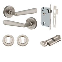 Iver Door Handle Copenhagen Round Rose Key/Thumb Satin Nickel Entrance Kit