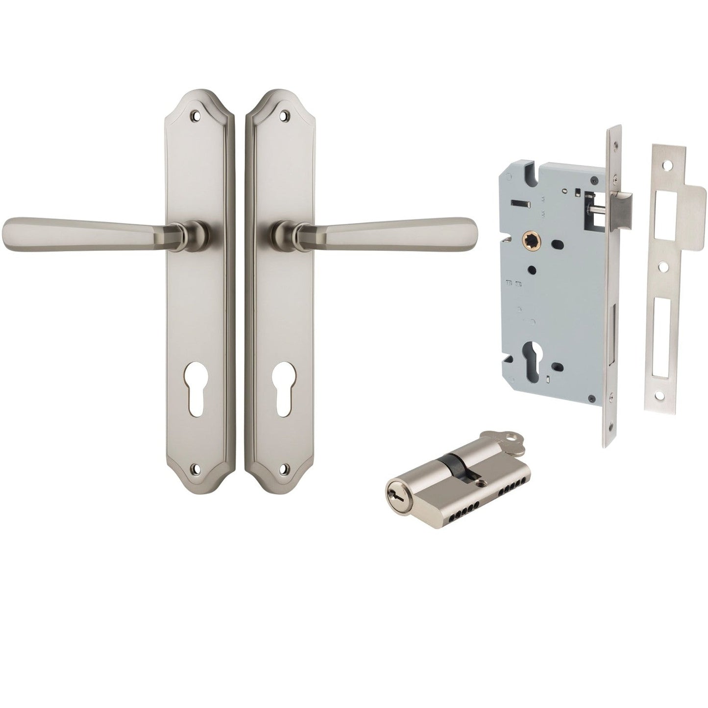 Iver Door Handle Copenhagen Shouldered Euro Pair Key/Key Satin Nickel Entrance Kit