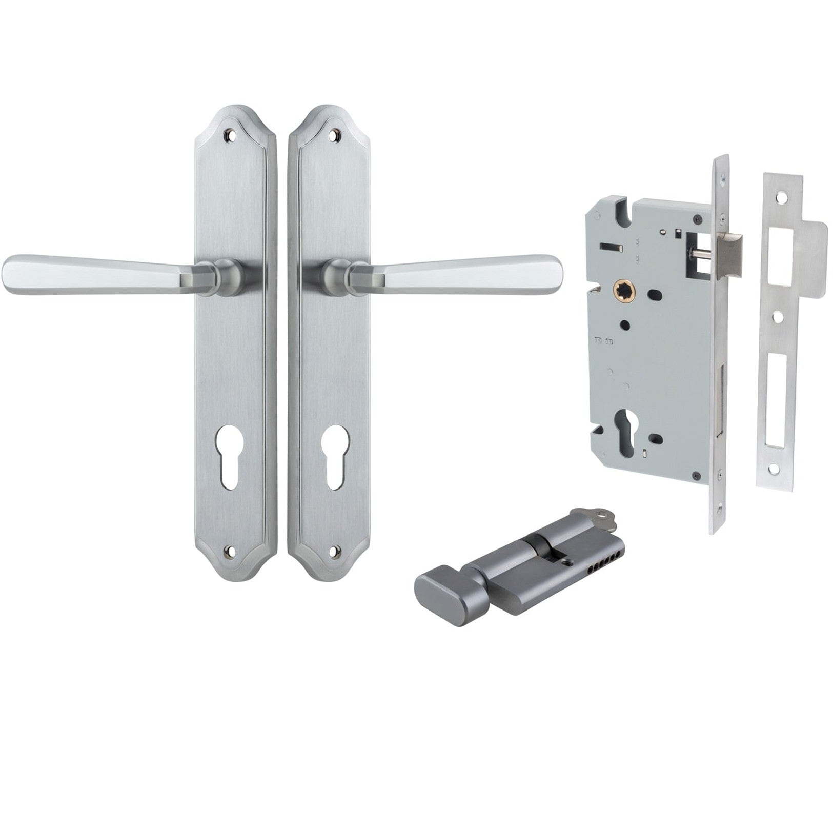 Iver Door Handle Copenhagen Shouldered Euro Pair Key/Thumb Brushed Chrome Entrance Kit