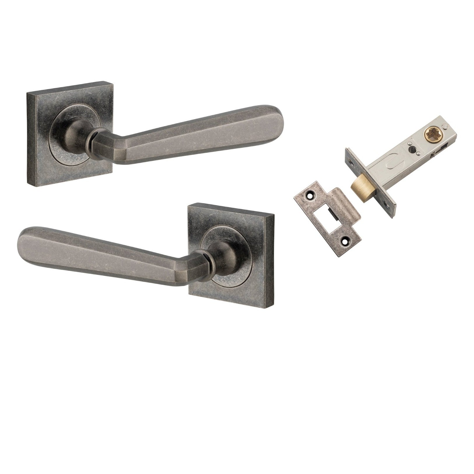 Iver Door Handle Copenhagen Square Rose Distressed Nickel Passage Kit