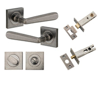 Iver Door Handle Copenhagen Square Rose Distressed Nickel Privacy Kit