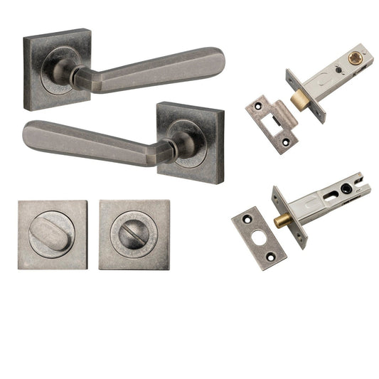 Iver Door Handle Copenhagen Square Rose Distressed Nickel Privacy Kit