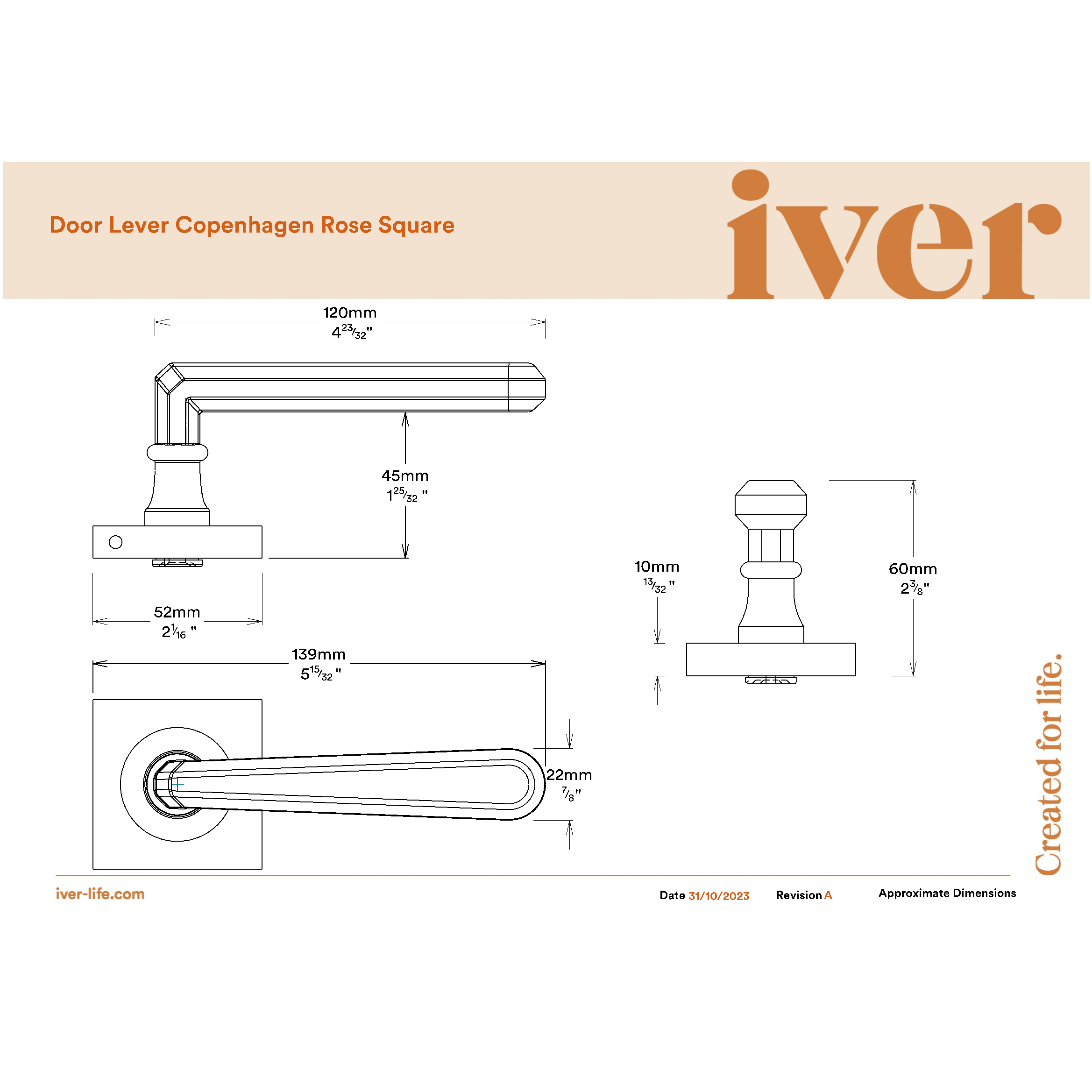 Iver Door Handle Copenhagen Square Rose Inbuilt Privacy Pair Kit Polished Chrome