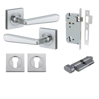 Iver Door Handle Copenhagen Square Rose Key/Thumb Brushed Chrome Entrance Kit