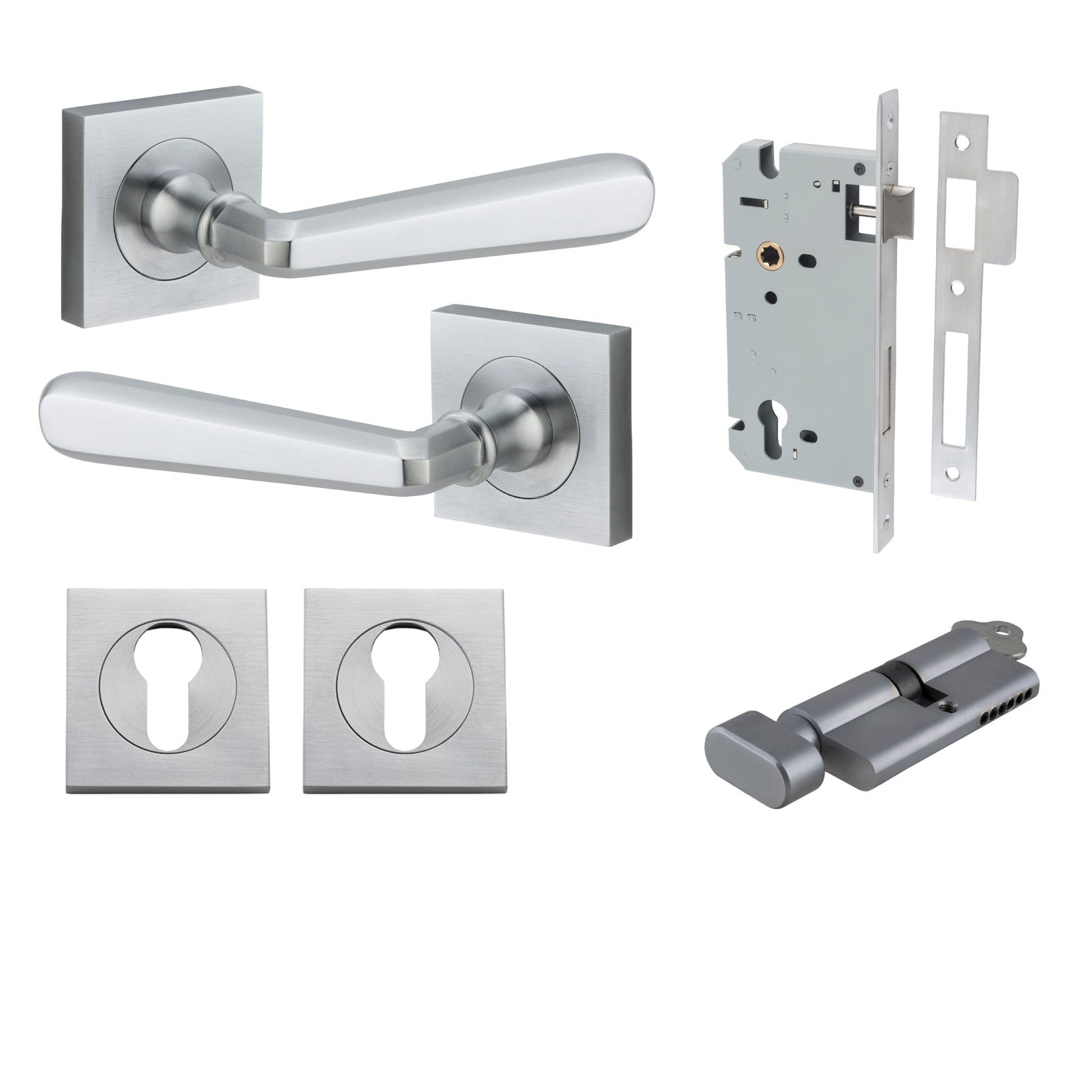 Iver Door Handle Copenhagen Square Rose Key/Thumb Brushed Chrome Entrance Kit