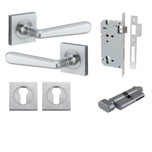 Iver Door Handle Copenhagen Square Rose Key/Thumb Brushed Chrome Entrance Kit