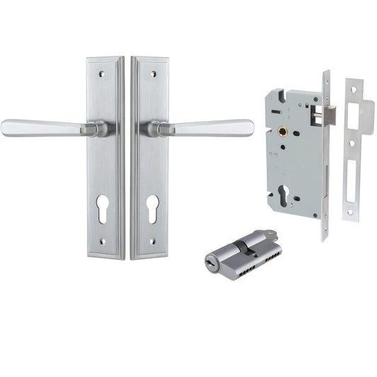 Iver Door Handle Copenhagen Stepped Euro Pair Key/Key Brushed Chrome Entrance Kit