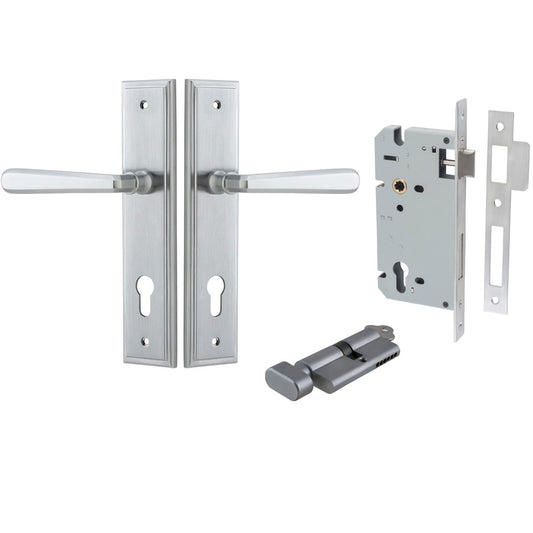 Iver Door Handle Copenhagen Stepped Euro Pair Key/Thumb Brushed Chrome Entrance Kit