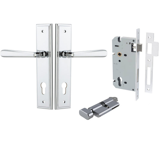 Iver Door Handle Copenhagen Stepped Euro Pair Key/Thumb Polished Chrome Entrance Kit