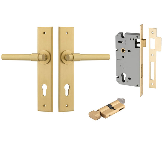 Iver Door Handle Helsinki Chamfered Key/Thumb Brushed Gold PVD Entrance Kit