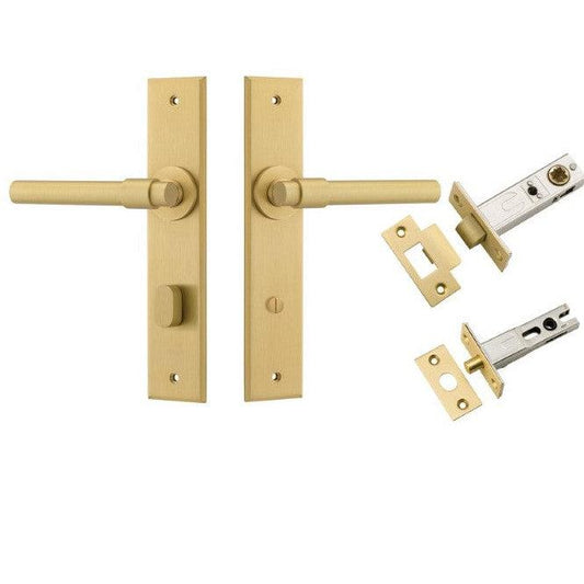 Iver Door Handle Helsinki Chamfered Privacy Pair Brushed Gold PVD Privacy Kit