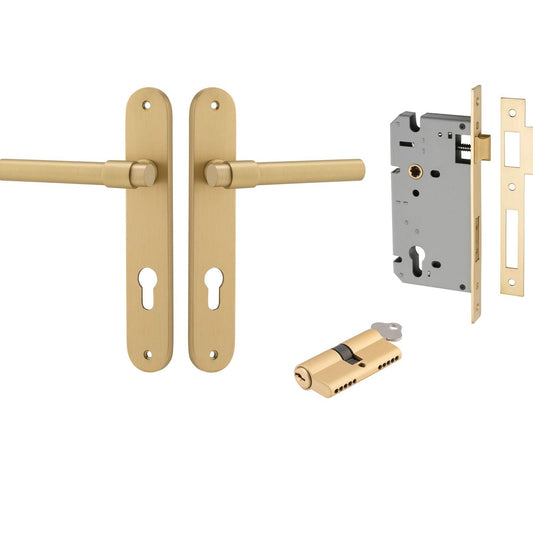 Iver Door Handle Helsinki Oval Euro Pair Key/Key Brushed Gold PVD Entrance Kit