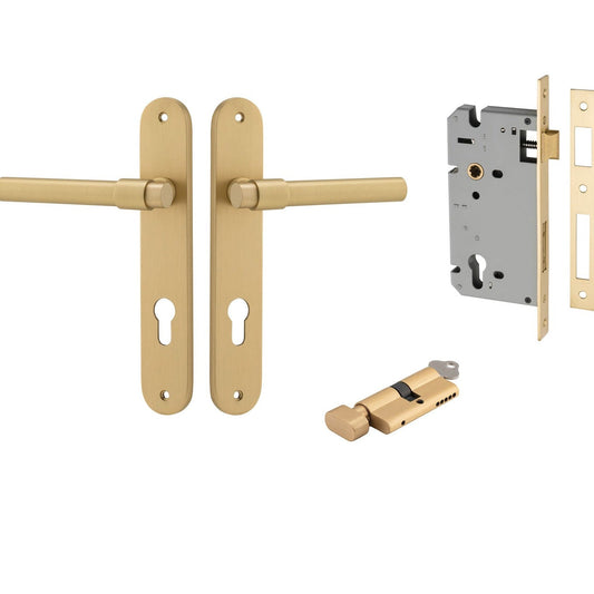 Iver Door Handle Helsinki Oval Euro Pair Key/Thumb Brushed Gold PVD Entrance Kit