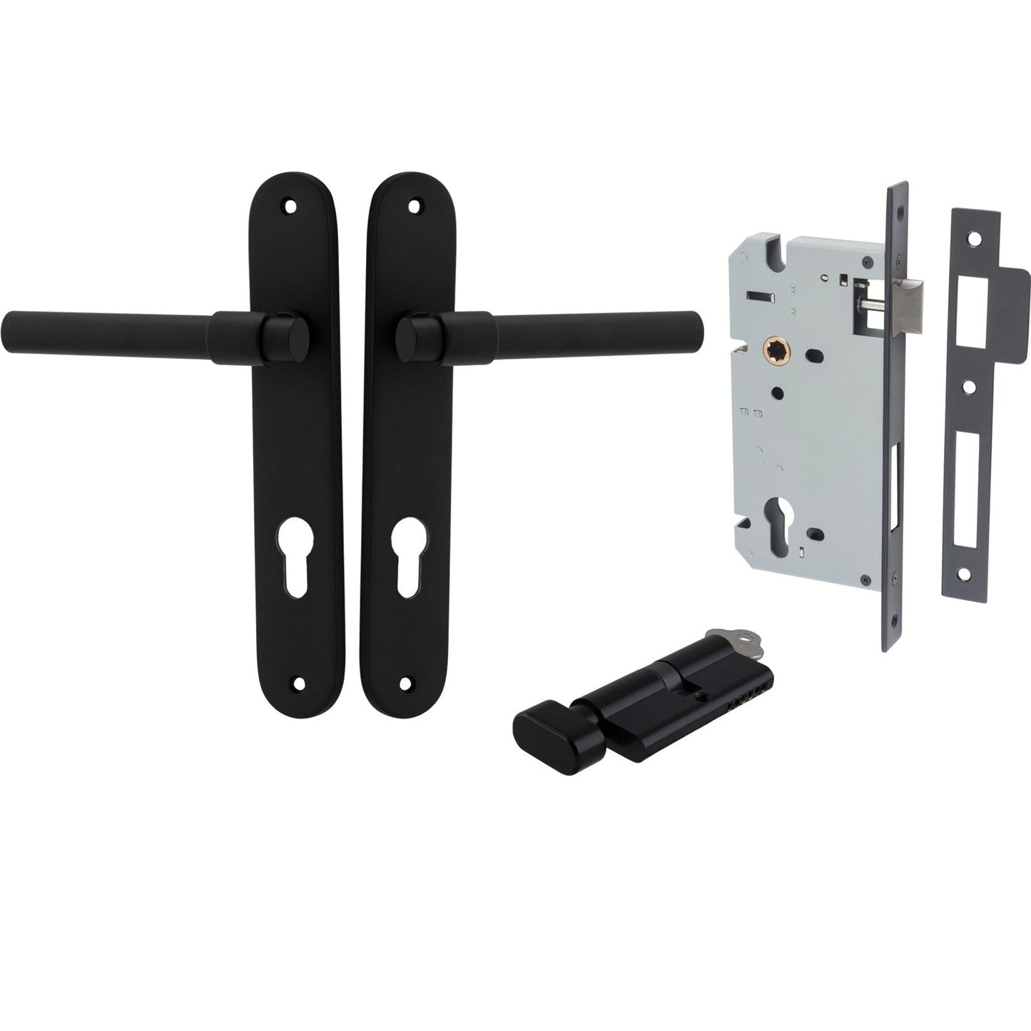 Iver Door Handle Helsinki Oval Euro Pair Key/Thumb Matt Black Entrance Kit