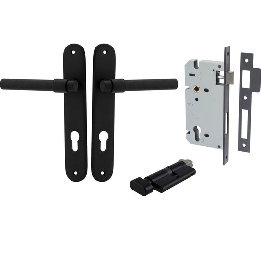 Iver Door Handle Helsinki Oval Euro Pair Key/Thumb Matt Black Entrance Kit
