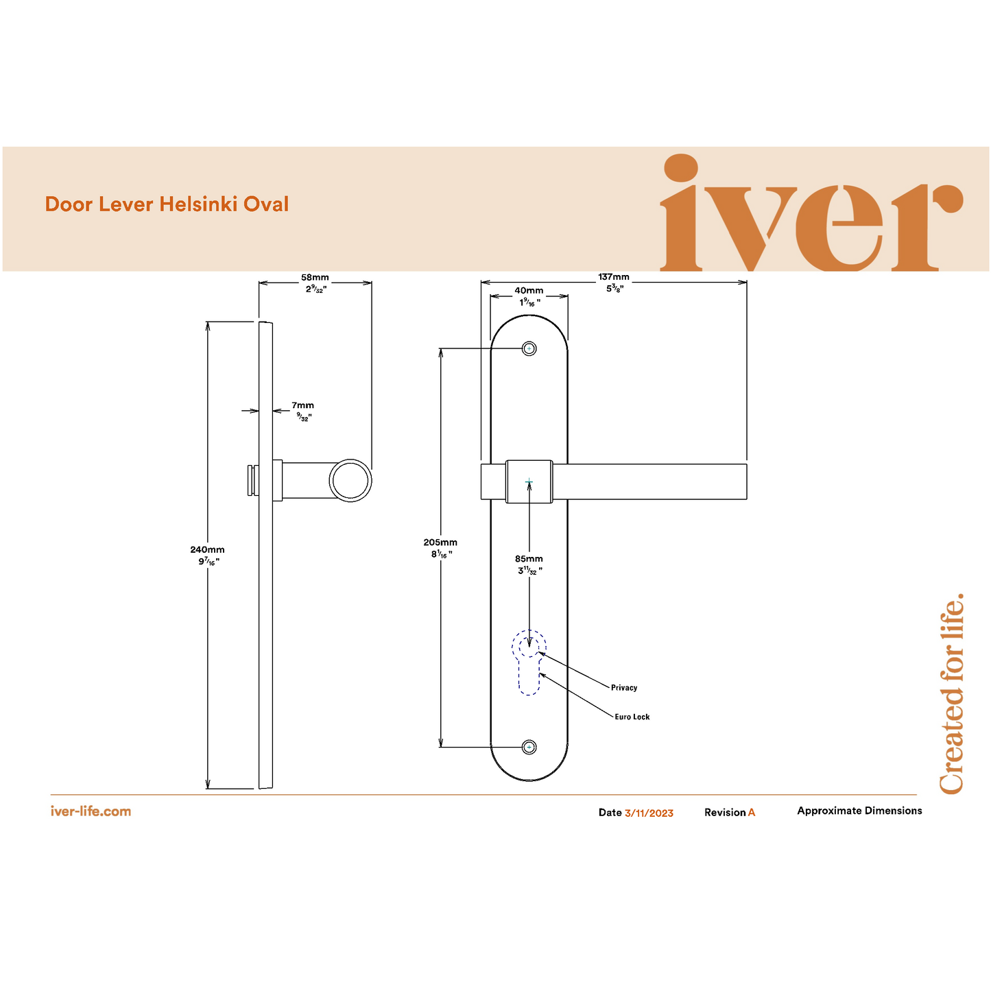 Iver Door Handle Helsinki Oval Privacy Pair Brushed Gold PVD Privacy Kit