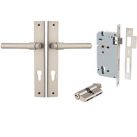Iver Door Handle Helsinki Rectangular Euro Pair Key/Key Satin Nickel Entrance Kit