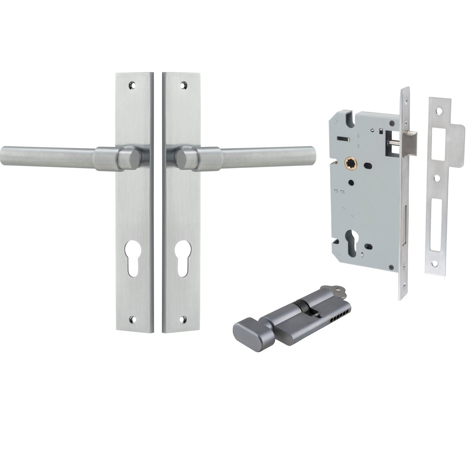 Iver Door Handle Helsinki Rectangular Euro Pair Key/Thumb Brushed Chrome Entrance Kit