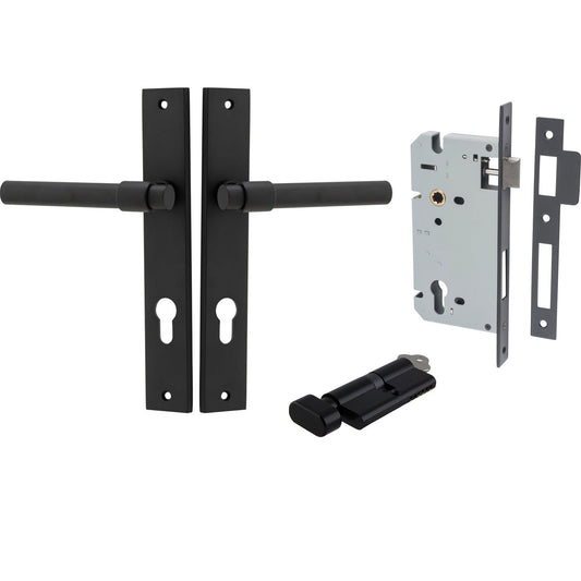 Iver Door Handle Helsinki Rectangular Euro Pair Key/Thumb Matt Black Entrance Kit