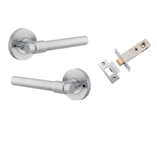 Iver Door Handle Helsinki Round Rose Inbuilt Privacy Pair Kit Brushed Chrome