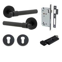 Iver Door Handle Helsinki Round Rose Key/Thumb Matt Black Entrance Kit