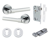 Iver Door Handle Helsinki Round Rose Key/Thumb Polished Chrome Entrance Kit
