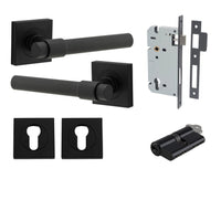 Iver Door Handle Helsinki Square Rose Key/Key Matt Black Entrance Kit