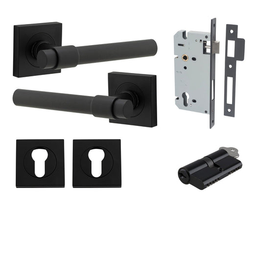 Iver Door Handle Helsinki Square Rose Key/Key Matt Black Entrance Kit