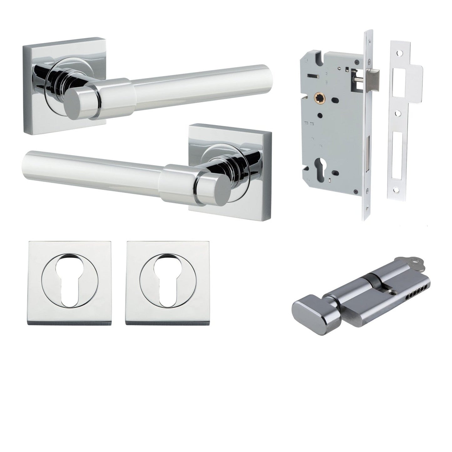 Iver Door Handle Helsinki Square Rose Key/Thumb Polished Chrome Entrance Kit