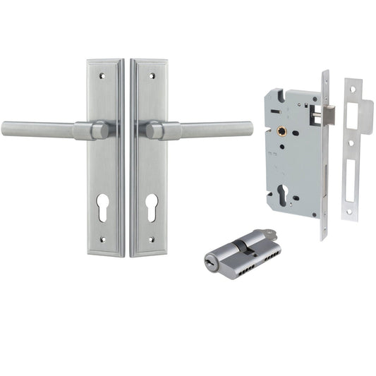 Iver Door Handle Helsinki Stepped Euro Pair Key/Key Brushed Chrome Entrance Kit
