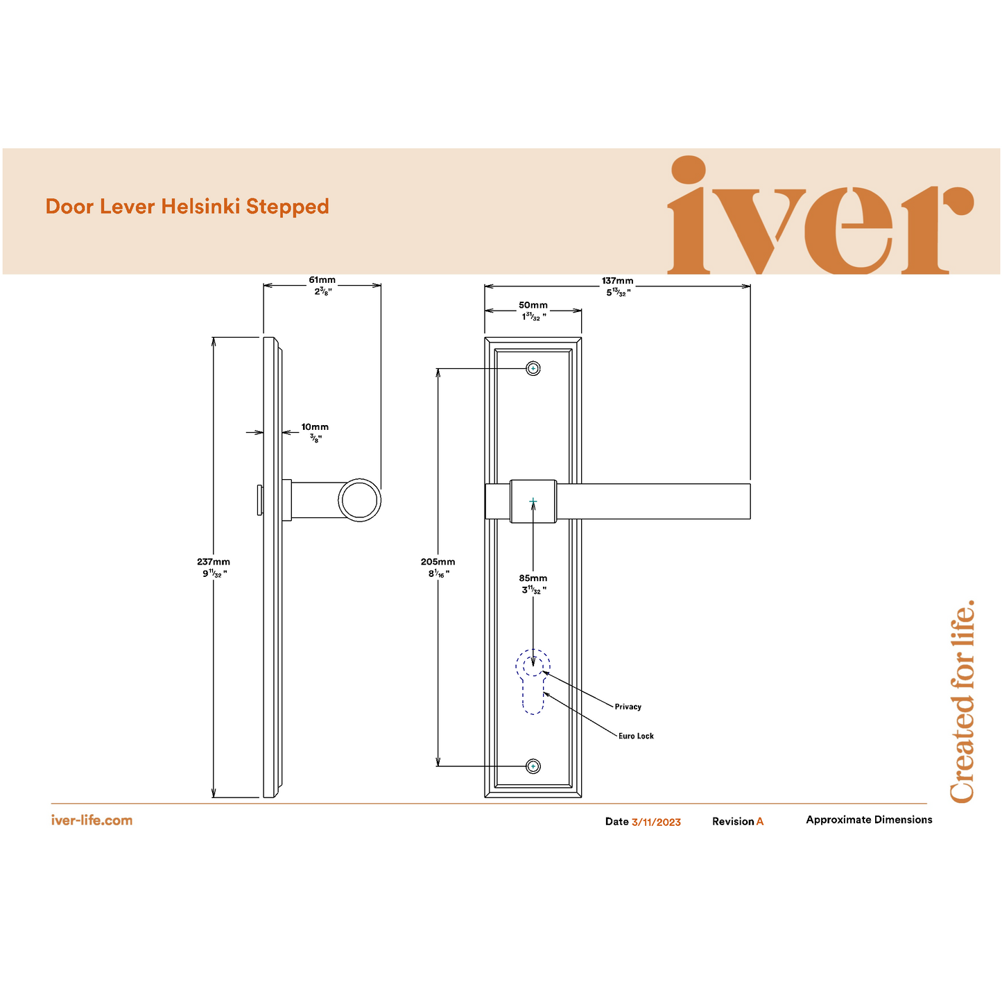 Iver Door Handle Helsinki Stepped Euro Pair Key/Key Brushed Gold PVD Entrance Kit